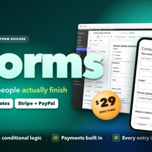 Flavonto Forms: WordPress form builder. Forms people actually finish, 30 templates, Stripe and PayPal, US$29 one-time